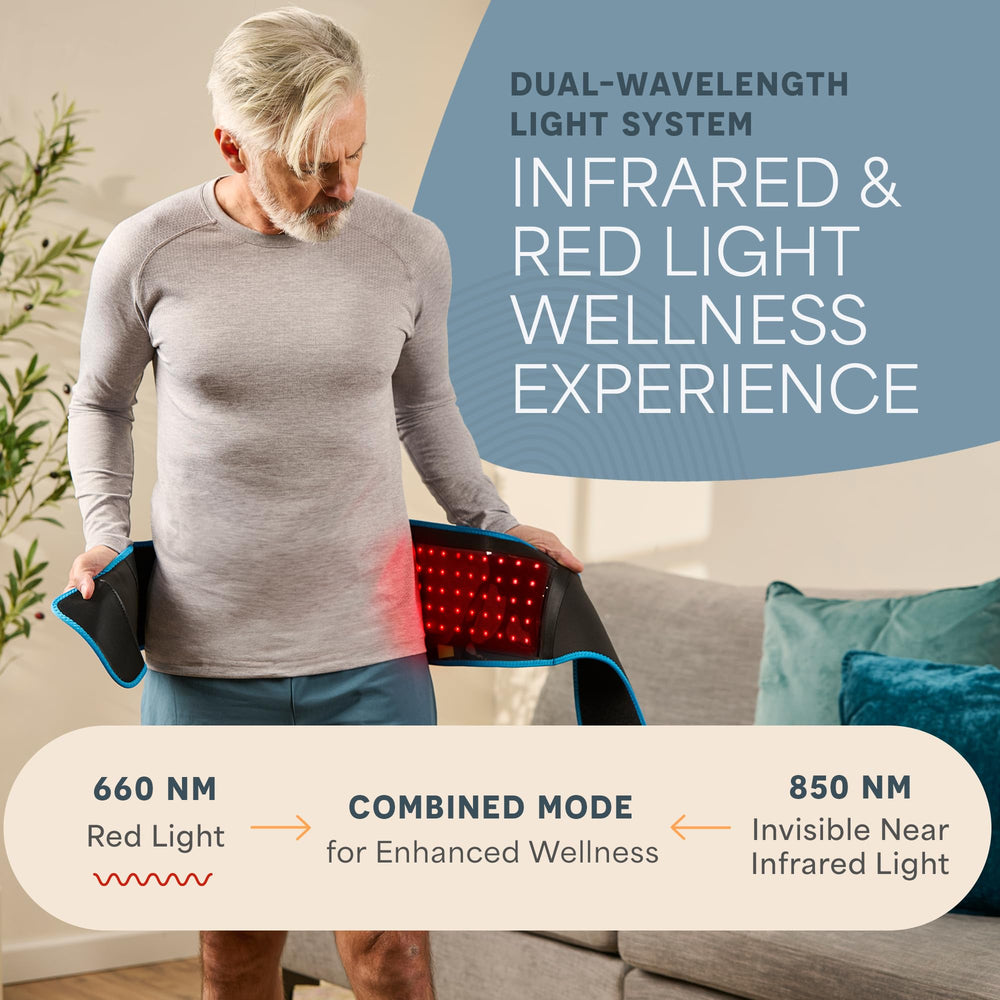 LifePro belt wrapped on leg for targeted soreness relief and recovery.