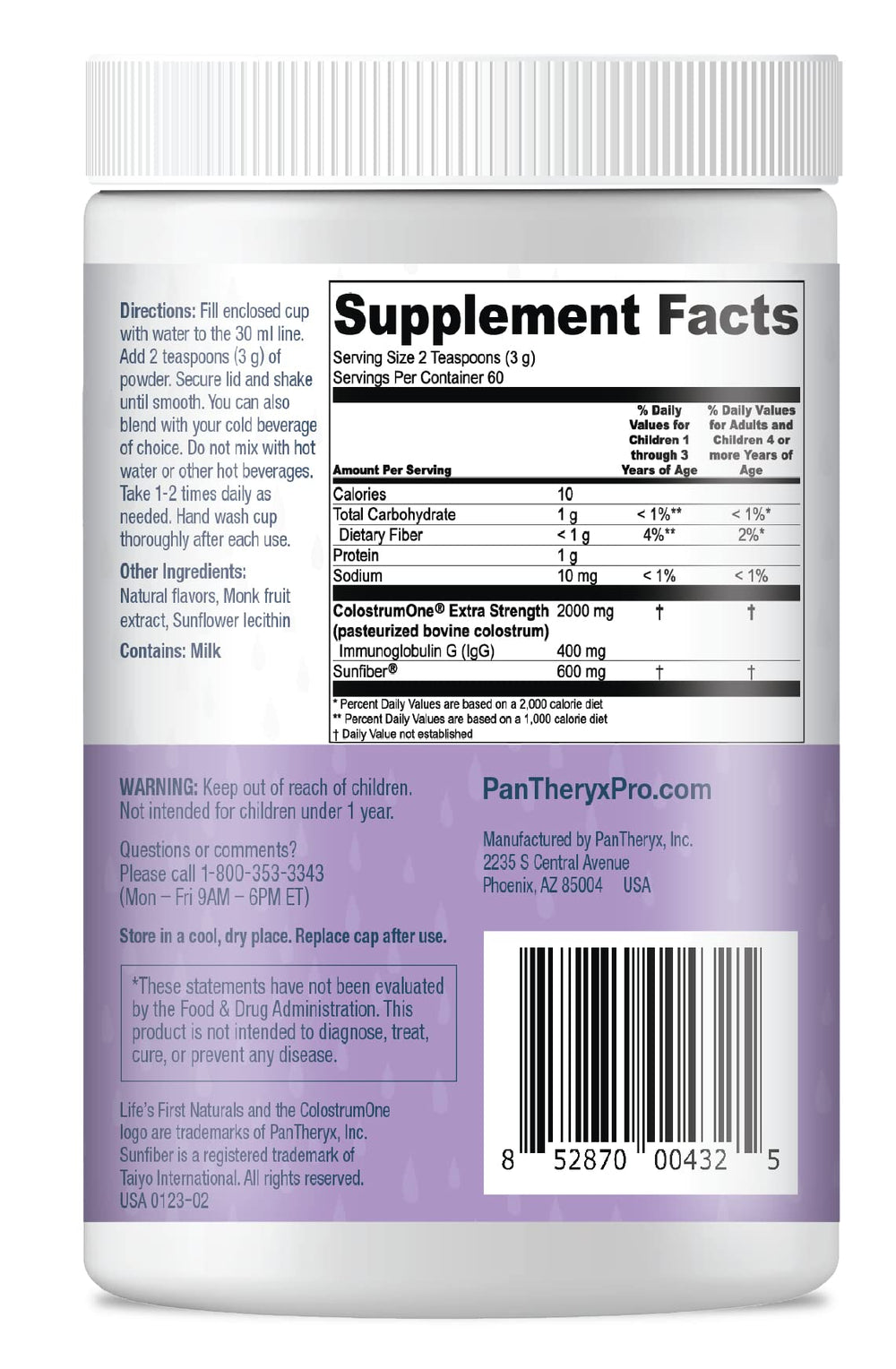 Life's First Naturals Pro Extra Strength Colostrum Powder dissolves in drinks for kid-friendly daily wellness.