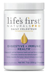 Life's First Naturals Pro Extra Strength colostrum powder tub for digestive and immune health.