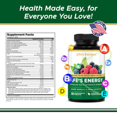 Life's Energy label close-up noting iron-free and vegetarian features