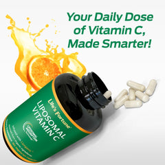Bottle on wood table ready for daily routine with Life's Fortune vitamin C