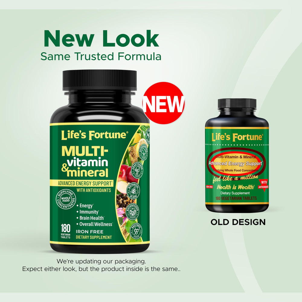 Life's Fortune multivitamin bottle front showing daily energy and wellness support.