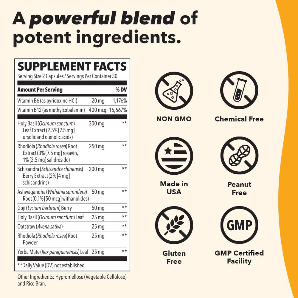 Herbal blend imagery communicates a balanced adrenal support formula.