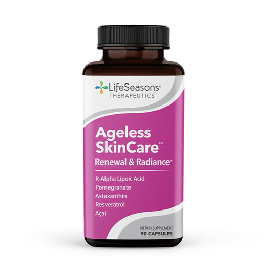 LifeSeasons Ageless Skincare bottle pouring for easy daily antioxidant intake.