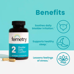 LifeSeasons Femetry Bladder Daily Comfort jar highlighting soothing blend for sensitive bladders