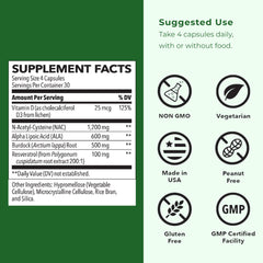LifeSeasons Kidney Support ingredients visual featuring NAC, ALA, and resveratrol.