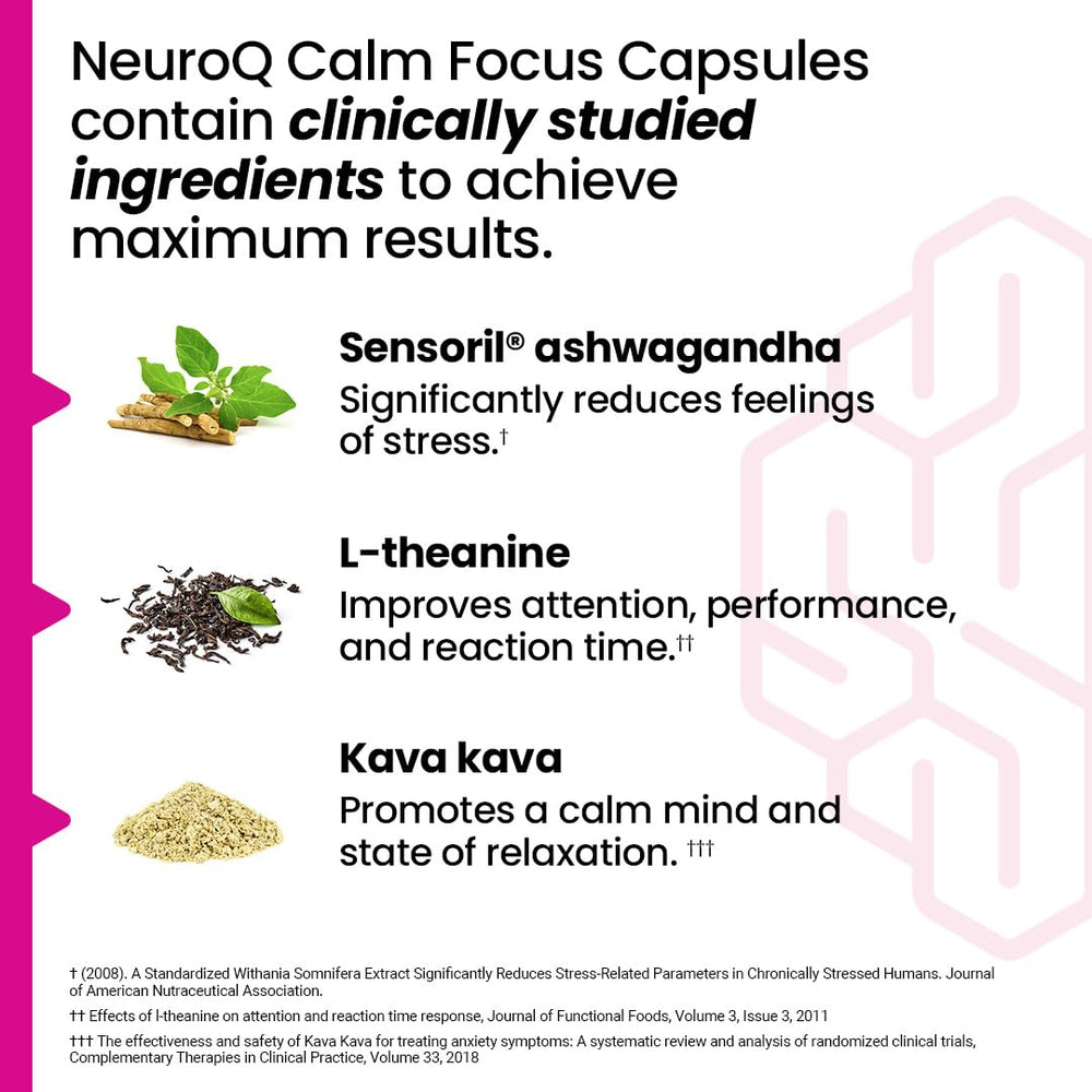 LifeSeasons NeuroQ capsules close-up for easy daily use and calm focus.