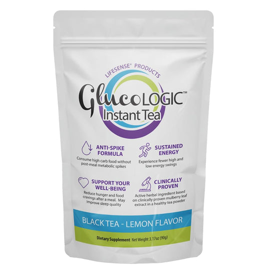 LifeSense GlucoLogic white mulberry tea cup illustrating post-meal energy support.