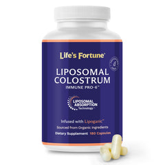 Life's Fortune liposomal bovine colostrum capsules bottle front for daily immune support.