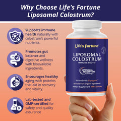 Life's Fortune liposomal colostrum capsules laid out for easy daily use.