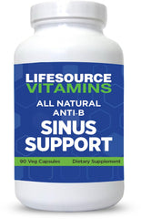 LifeSource Vitamins Anti-B Sinus Support capsules close-up for natural relief.
