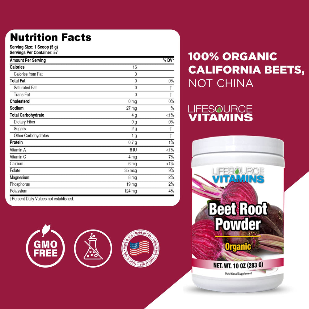 LifeSource Vitamins Beet Root Powder closeup showing rich color and powder texture