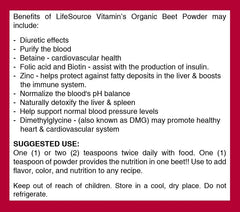 LifeSource Vitamins Beet Root Powder measuring cups illustrating easy dosing