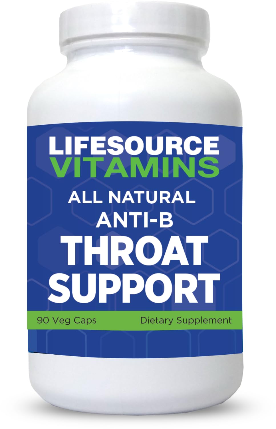 LifeSource Vitamins Throat Support bottle on display, supports natural throat comfort.