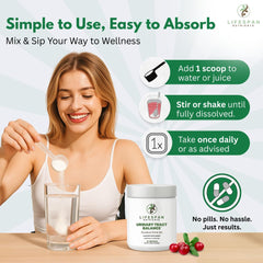 LifeSpan Nutrients powder dissolves in water for easy daily mix and quick consumption