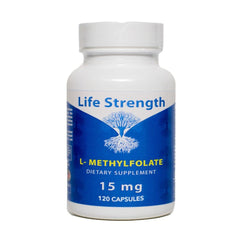 LifeStrength L-Methylfolate bottle with 120 capsules for daily energy support.