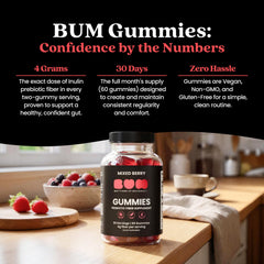 Lifestyle shot of a man taking Bum gummies at desk