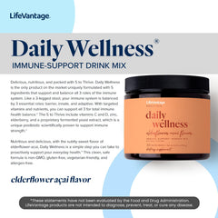 LifeVantage Daily Wellness elderflower-acai product on a glass with subtle aroma notes