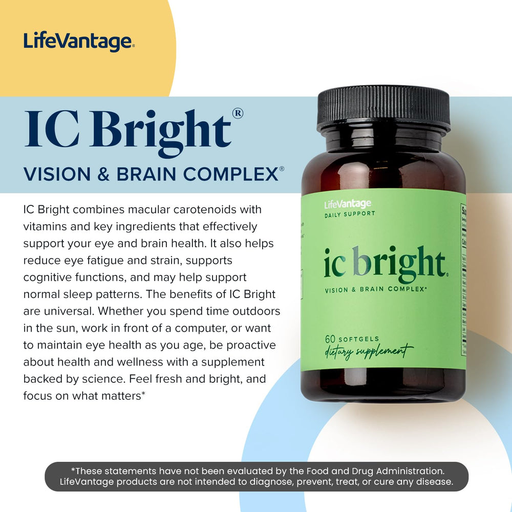 LifeVantage IC Bright packaging with nutritional highlights suggesting blue light protection