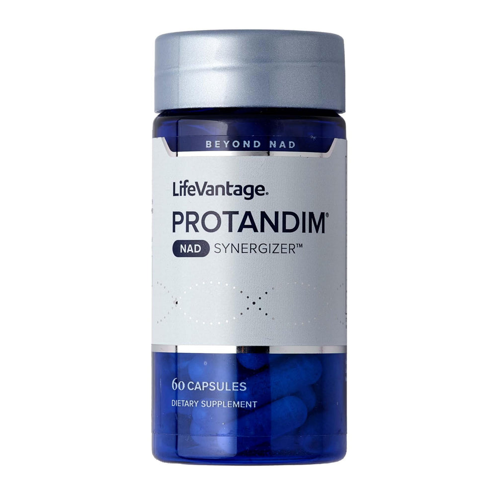 LifeVantage Protandim NAD Synergizer bottle with capsules for daily cellular energy support.