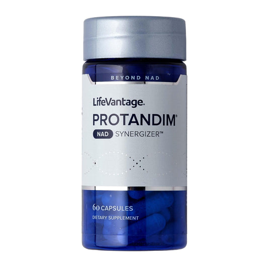 LifeVantage Protandim NAD Synergizer bottle with capsules for daily cellular energy support.