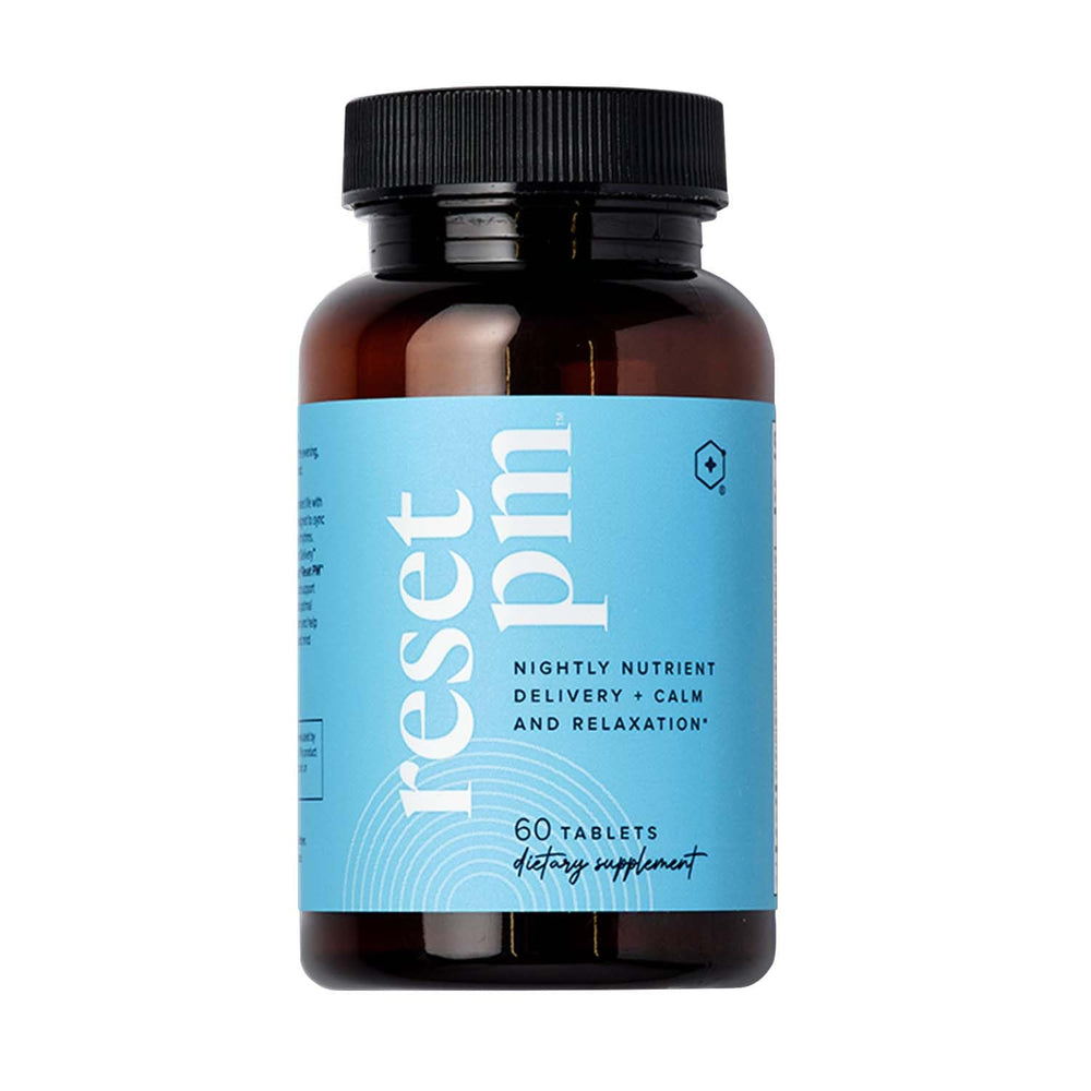 LifeVantage Reset PM bottle with vanilla coating promotes gentle evening relaxation.