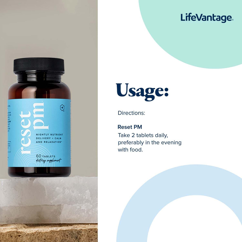 LifeVantage Reset PM box and bottle signaling a refreshed morning start.