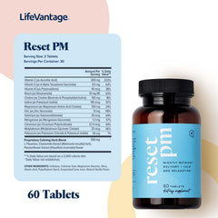 Closeup of LifeVantage Reset PM tablets highlighting easy-to-swallow design.