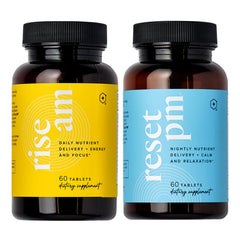 LifeVantage Rise AM bottle on a kitchen counter for a morning wellness routine