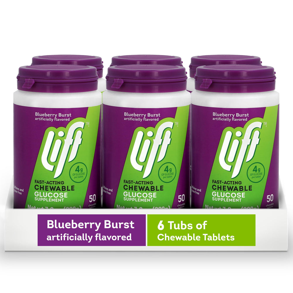 Lift Glucose natural energy label highlights caffeine-free formula.