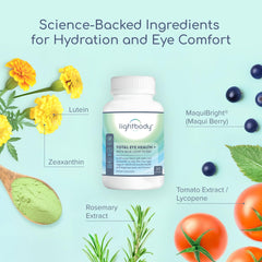 Lightbody Total Eye Health+ label highlights lutein and zeaxanthin ingredients.