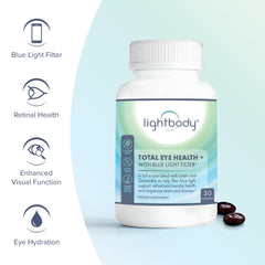 Close-up of Lightbody Total Eye Health+ softgels for daily use.