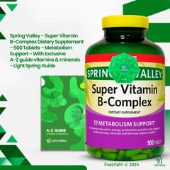 LightSpring Super B-Complex tablet close-up highlighting B6 and B12 for metabolism support.