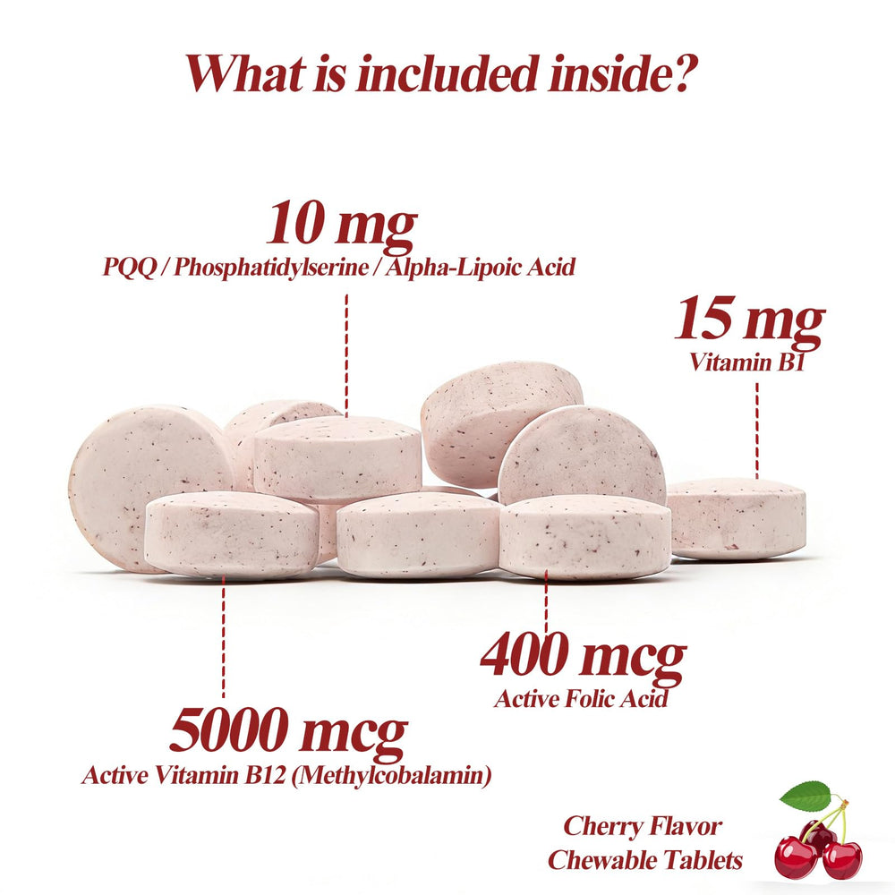 Cherry-flavored LIIFE chewables arranged for a quick daily supplement moment
