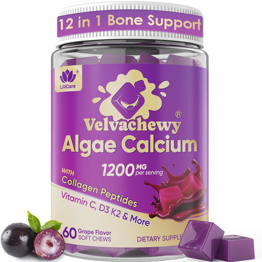 LILICARE algae calcium soft chews bottle front for convenient bone support