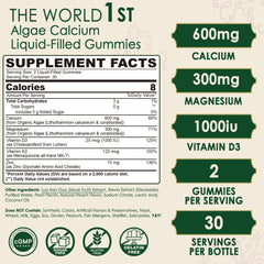 LILICARE calcium gummies bottle back label highlights serving size and nutrients