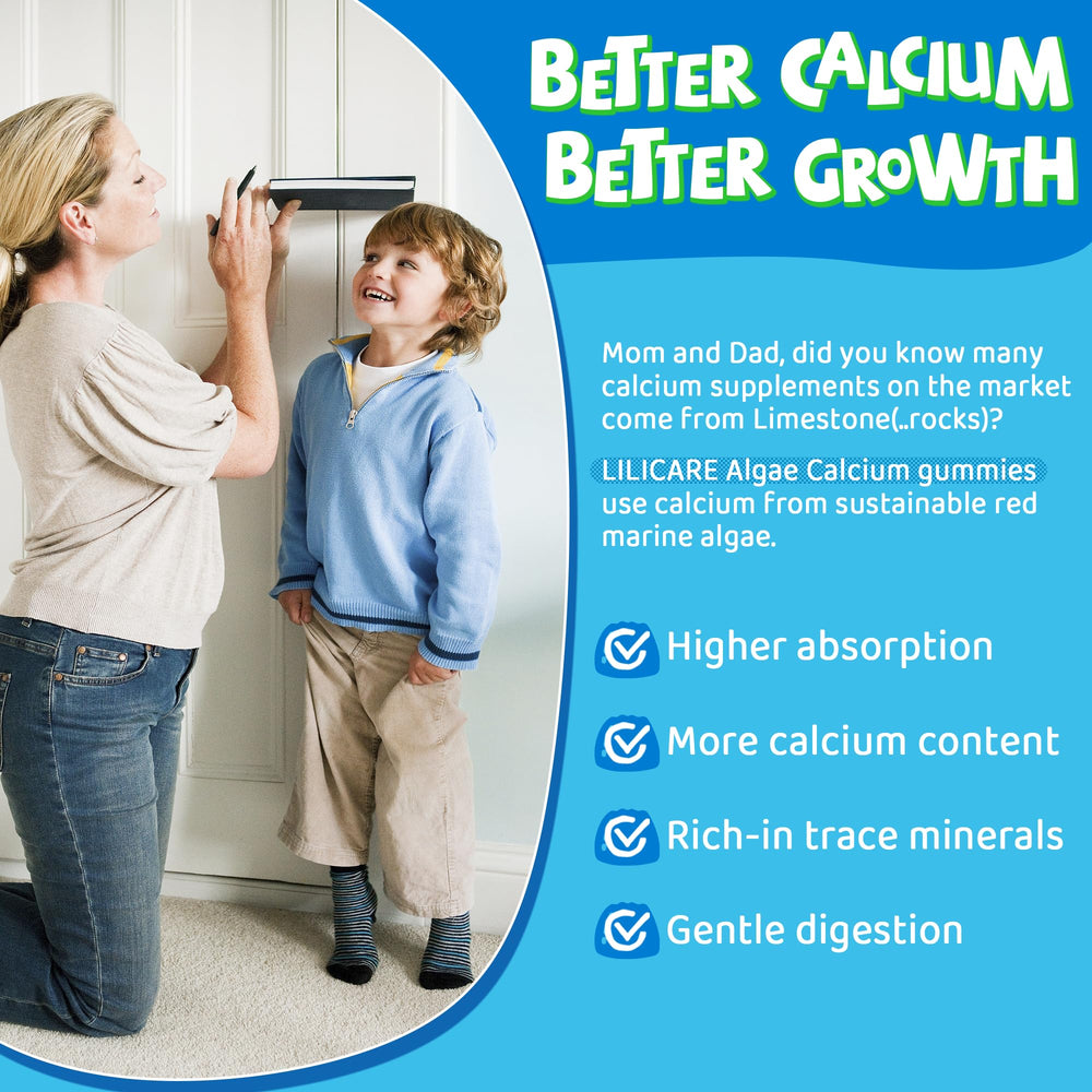 LILICARE calcium kids gummies close-up highlighting grape flavor and texture.