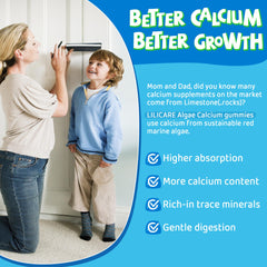 LILICARE calcium kids gummies close-up highlighting grape flavor and texture.