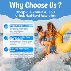 LILICARE bottle with label highlights ADK vitamins, omega-3 content, and sugar-free formula