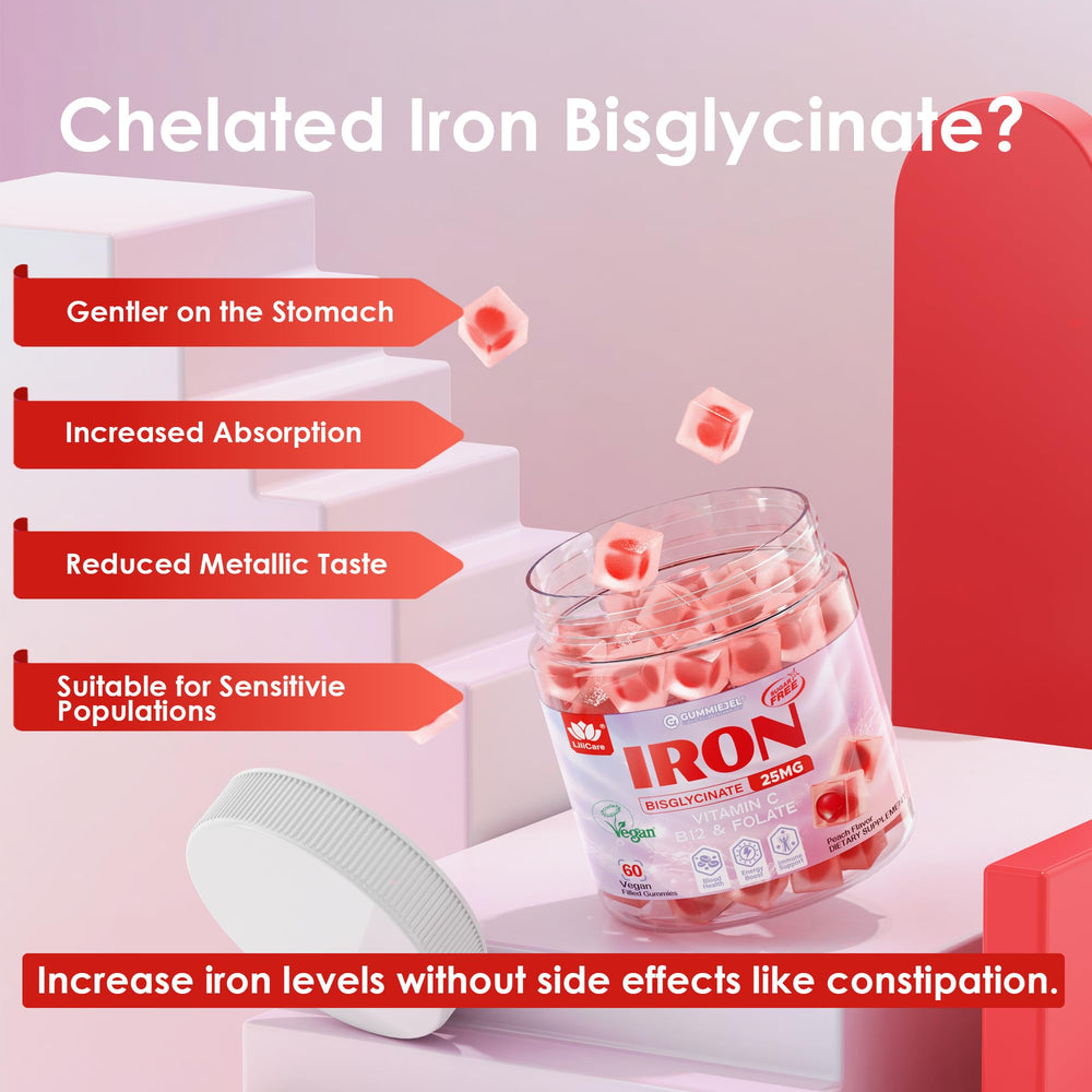 LILICARE Iron Gummies sugar-free label communicates tasty, guilt-free iron intake.