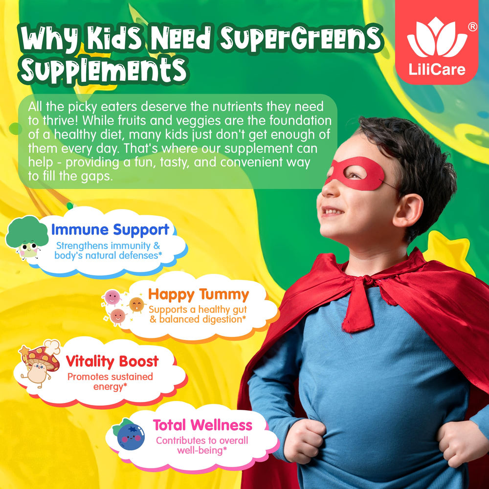 LILICARE gummies image highlights easy daily support for immune health in kids.