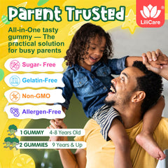 LILICARE packaging and serving suggestion image promotes convenient, sugar-free nutrition for active kids.