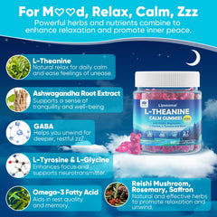 Ingredient panel highlighting saffron, magnesium glycinate, and GABA for mood support potential.