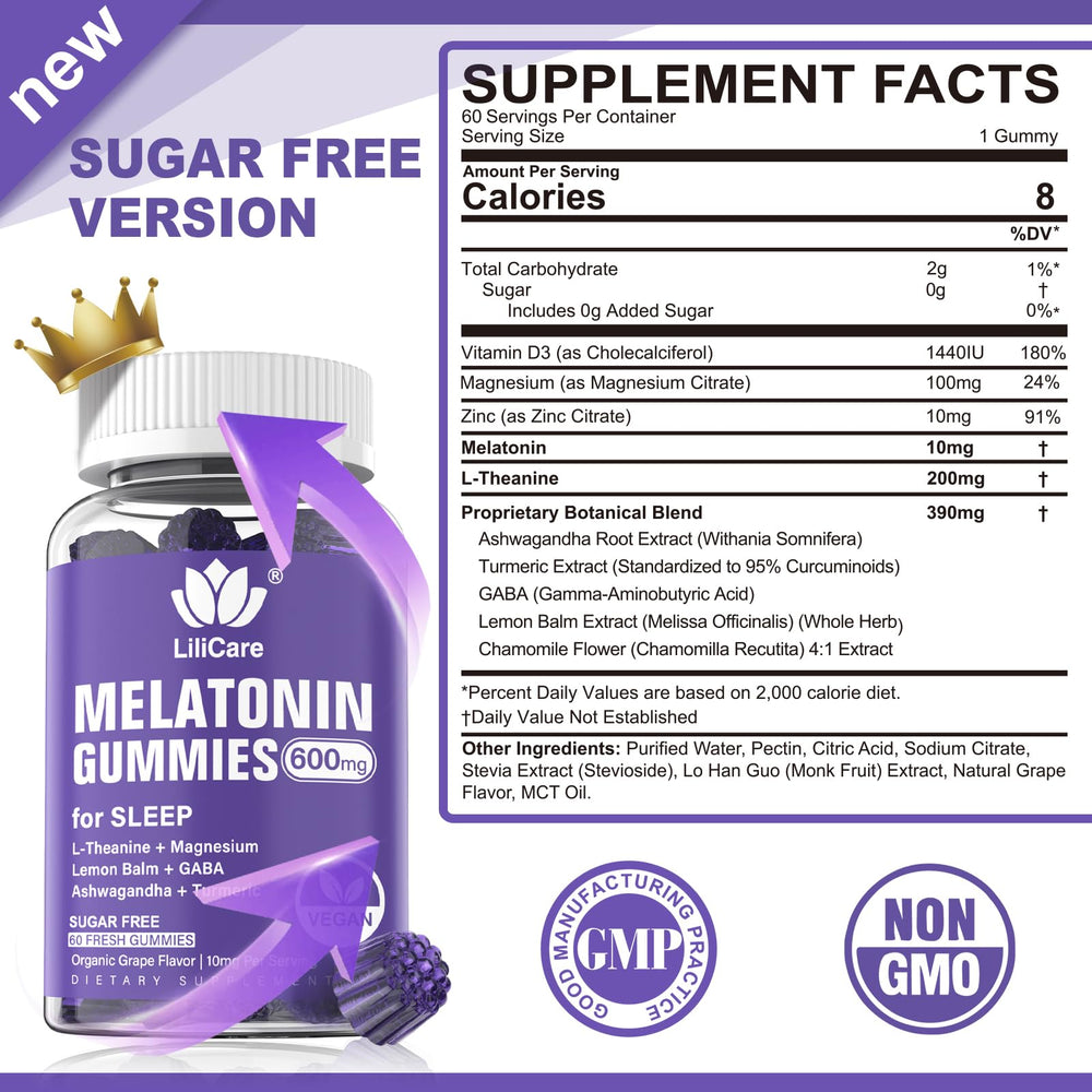 LILICARE Melatonin gummies two-per-serving option for higher nightly dose.