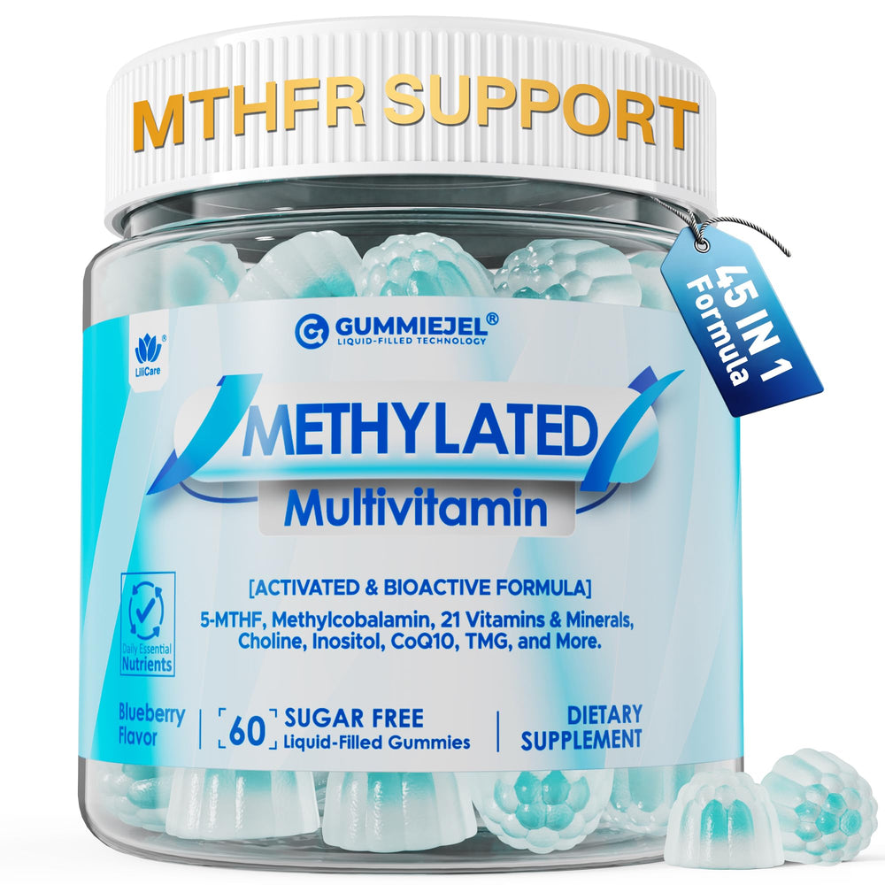 LILICARE methylated multivitamin gummies bottle front showing daily energy support.