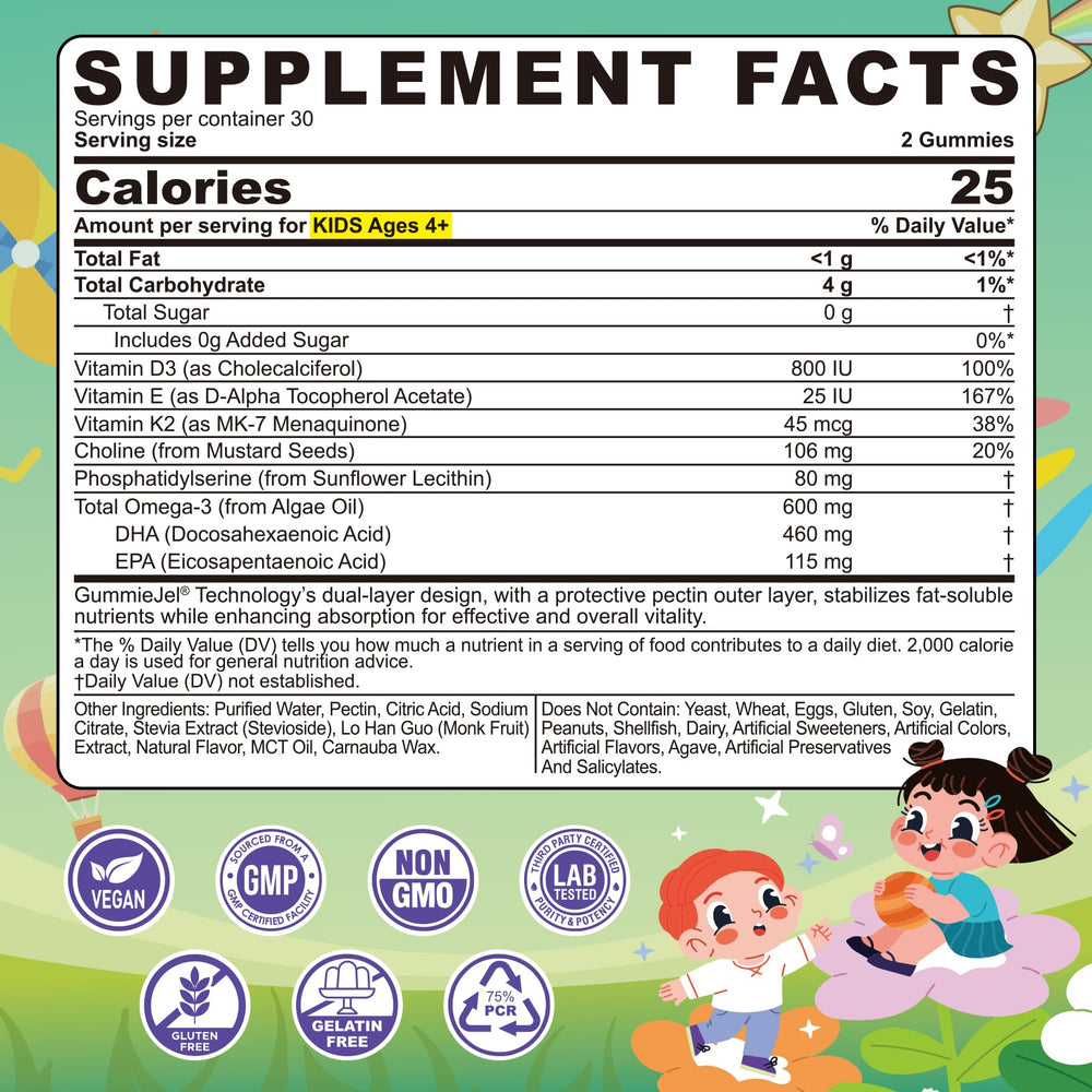 LILICARE Kids Omega-3 lemon gummies shown for easy daily nutrition.
