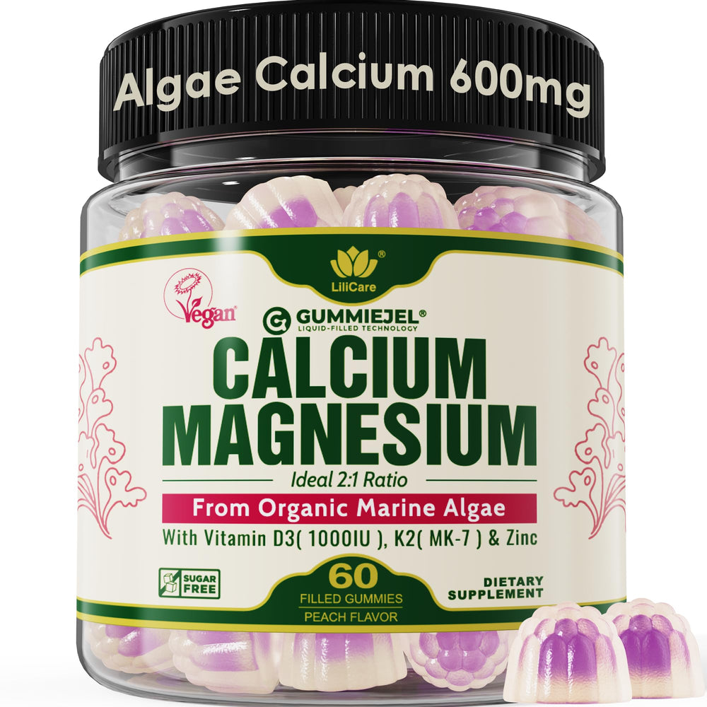 LILICARE plant-based calcium gummies bottle highlighting a plant-sourced option for bone support