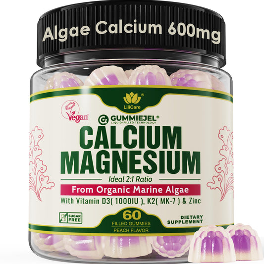 LILICARE plant-based calcium gummies bottle highlighting a plant-sourced option for bone support