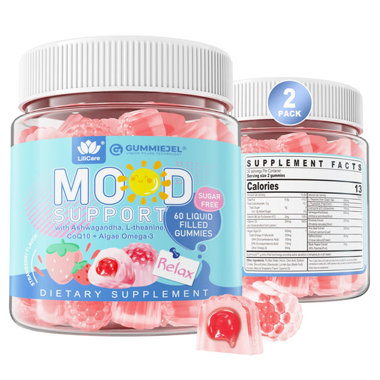 LILICARE sugar-free Ashwagandha mood gummies bottle for calm support.