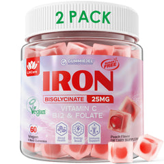 LILICARE vegan iron gummies bottle front showing peach flavor and sugar free formula